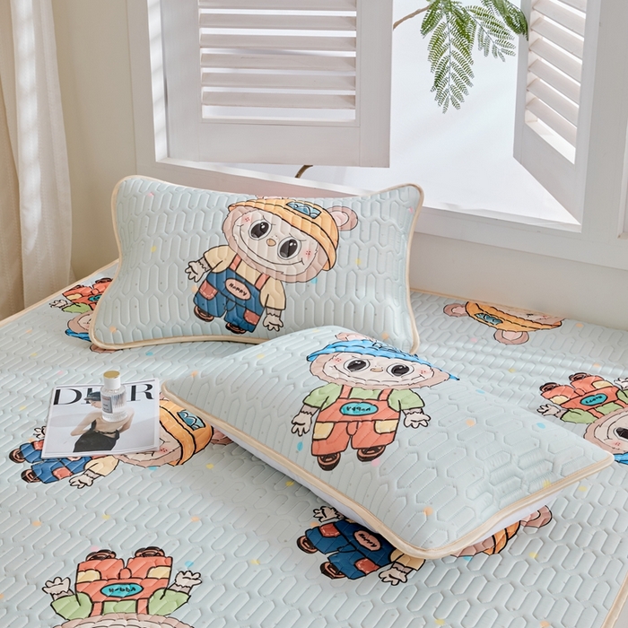 91家纺网 家纺一手货源 找家纺 美丽折2026新品6mm厚天然乳胶凉席三件套 大版印花卡通乳胶凉席平铺款 童趣