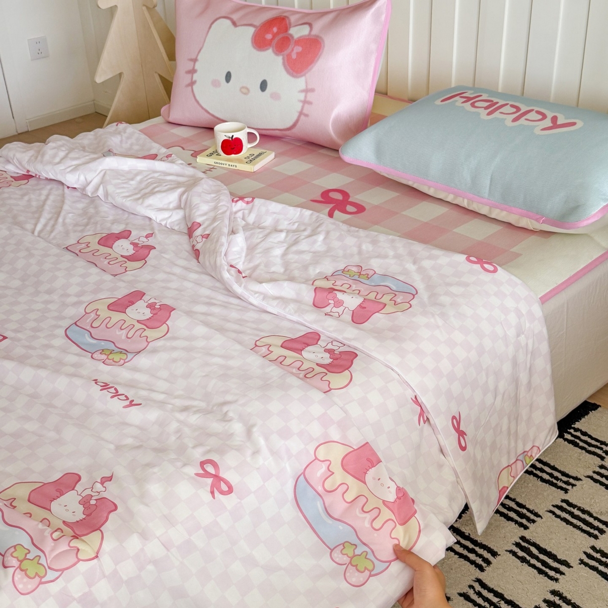91家纺网 家纺一手货源 找家纺 顾里家纺 2026新款韩系少女凉感冰皮夏被夏凉被空调被-第二组 粉格花猫