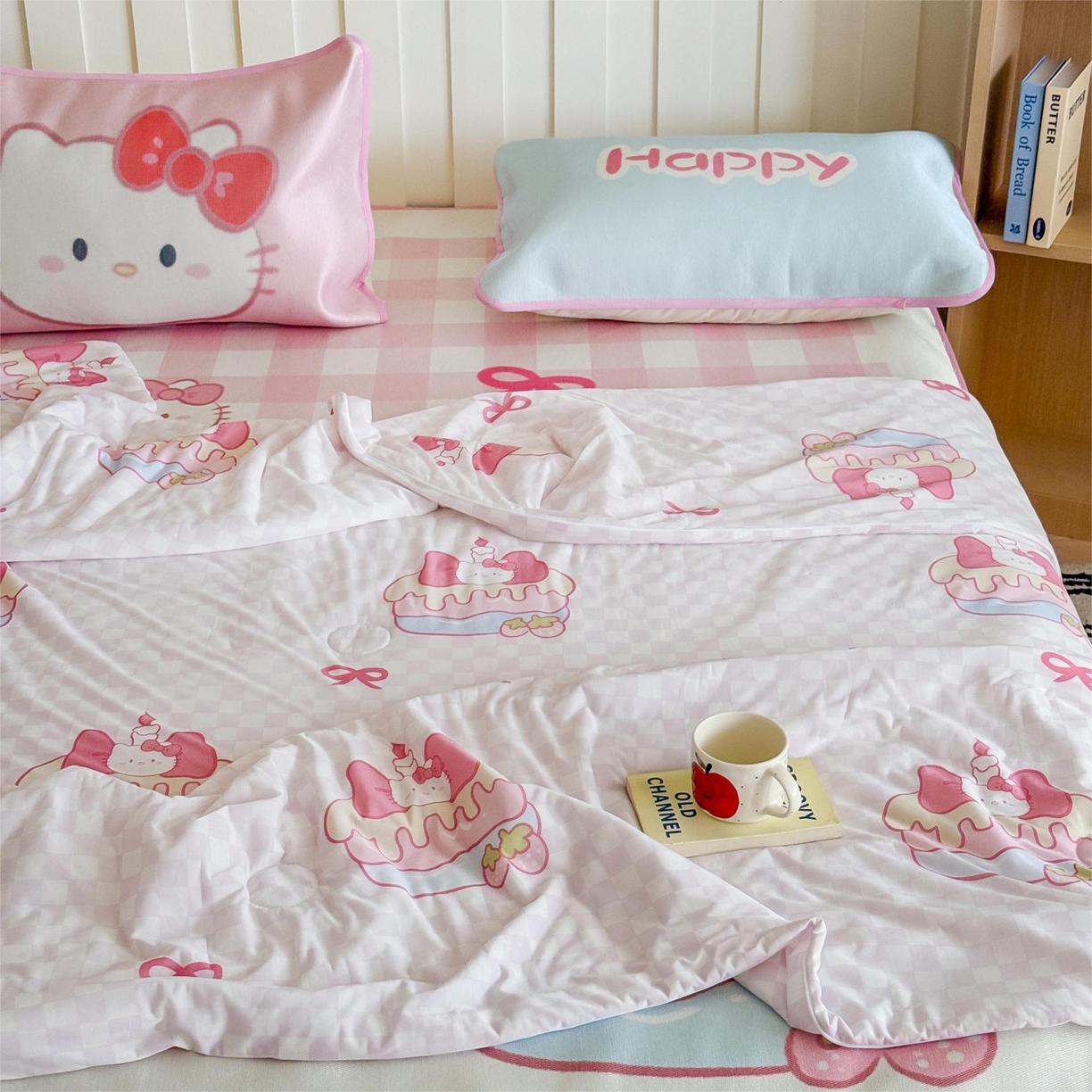 91家纺网 家纺一手货源 找家纺 顾里家纺 2026新款韩系少女凉感冰皮夏被夏凉被空调被-第二组 粉格花猫