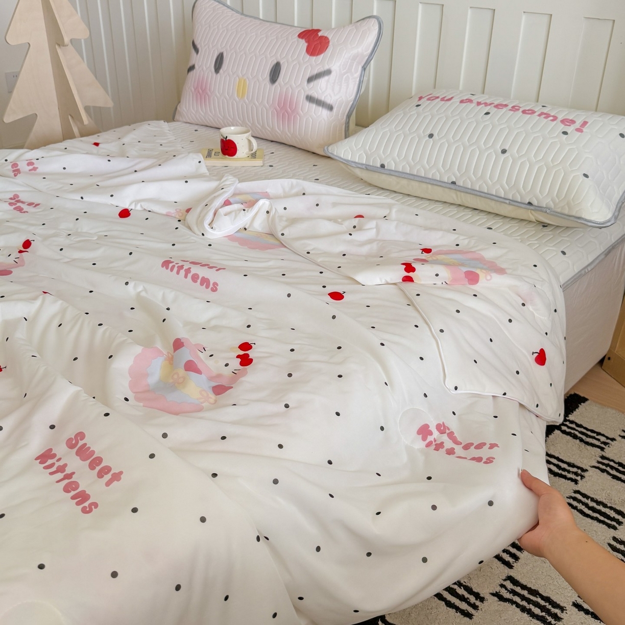 91家纺网 家纺一手货源 找家纺 顾里家纺 2026新款韩系少女凉感冰皮夏被夏凉被空调被-第二组 波点粉猫