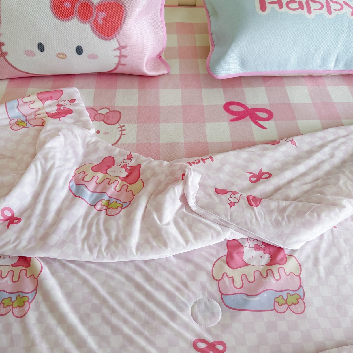 91家纺网 家纺一手货源 找家纺 顾里家纺 2026新款韩系少女凉感冰皮夏被夏凉被空调被-第二组 粉格花猫