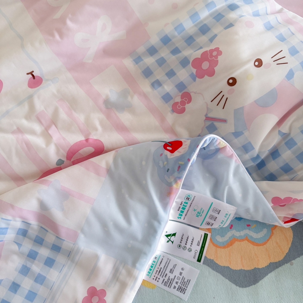 91家纺网 家纺一手货源 找家纺 顾里家纺 2026新款韩系少女凉感冰皮夏被夏凉被空调被-第二组 拼接猫咪