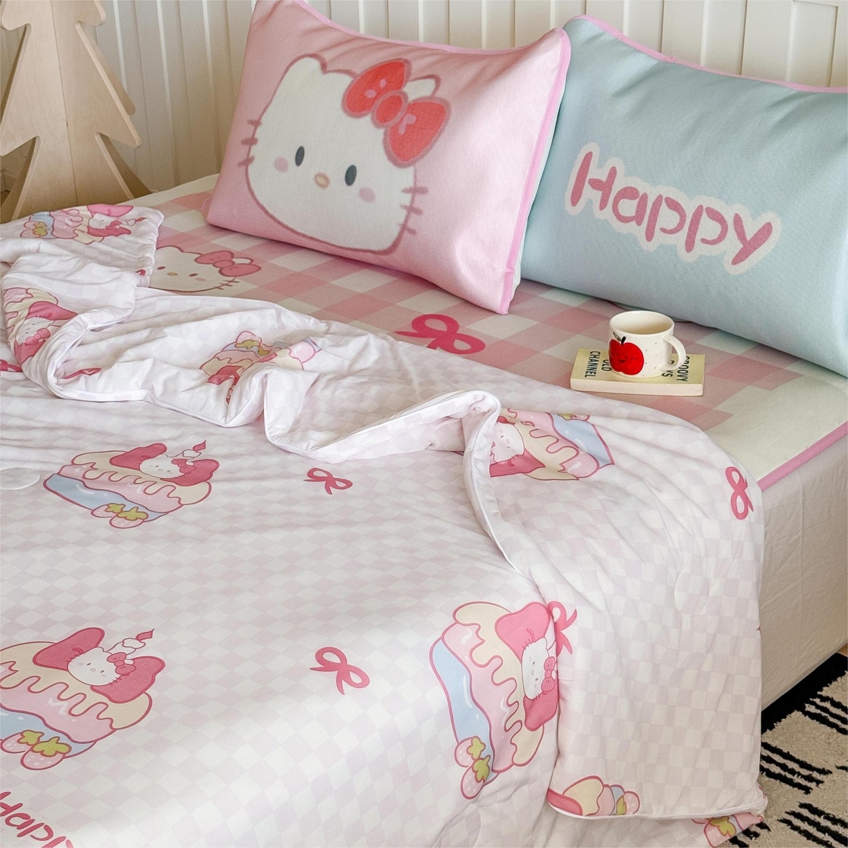 91家纺网 家纺一手货源 找家纺 顾里家纺 2026新款韩系少女凉感冰皮夏被夏凉被空调被-第二组 粉格花猫