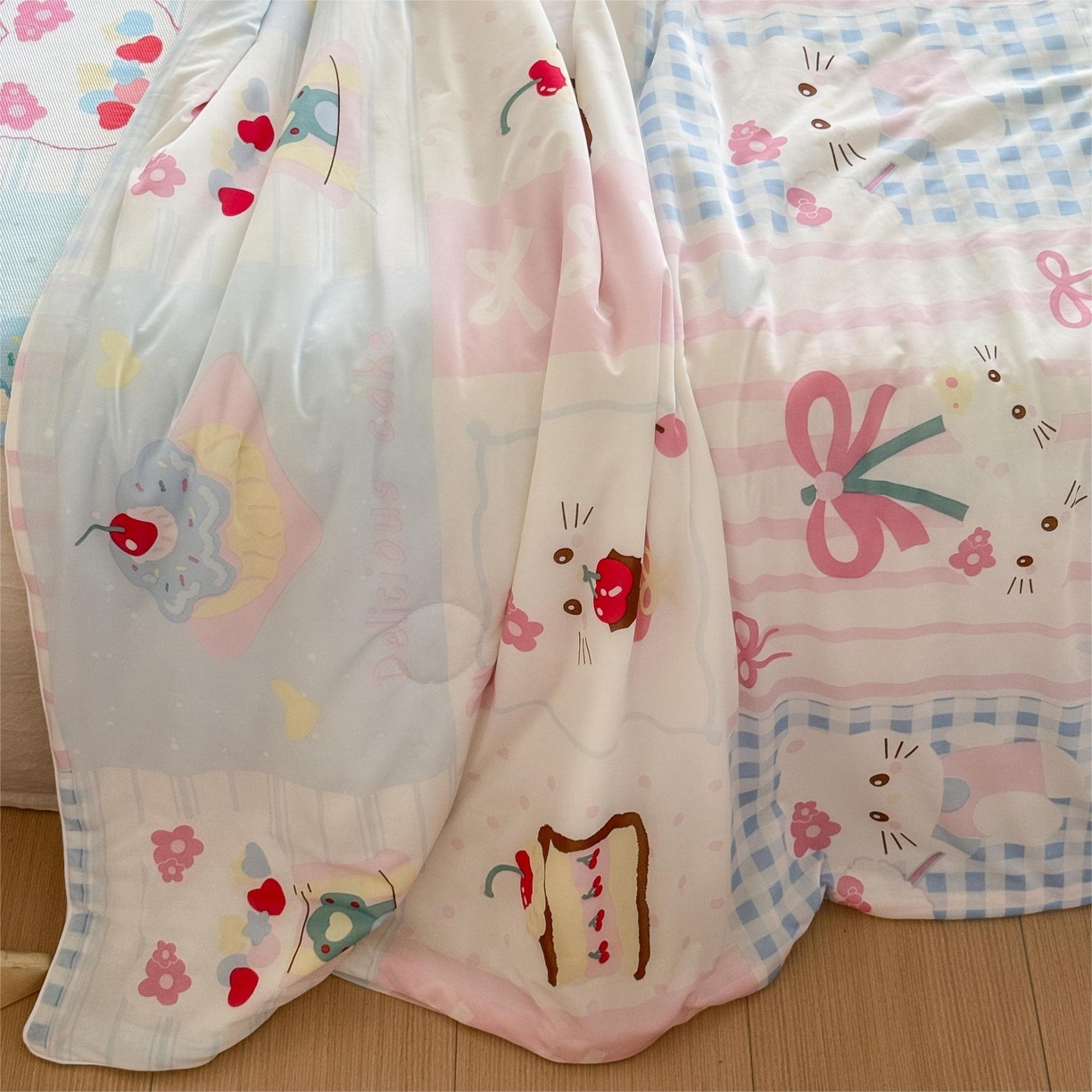 91家纺网 家纺一手货源 找家纺 顾里家纺 2026新款韩系少女凉感冰皮夏被夏凉被空调被-第二组 拼接猫咪