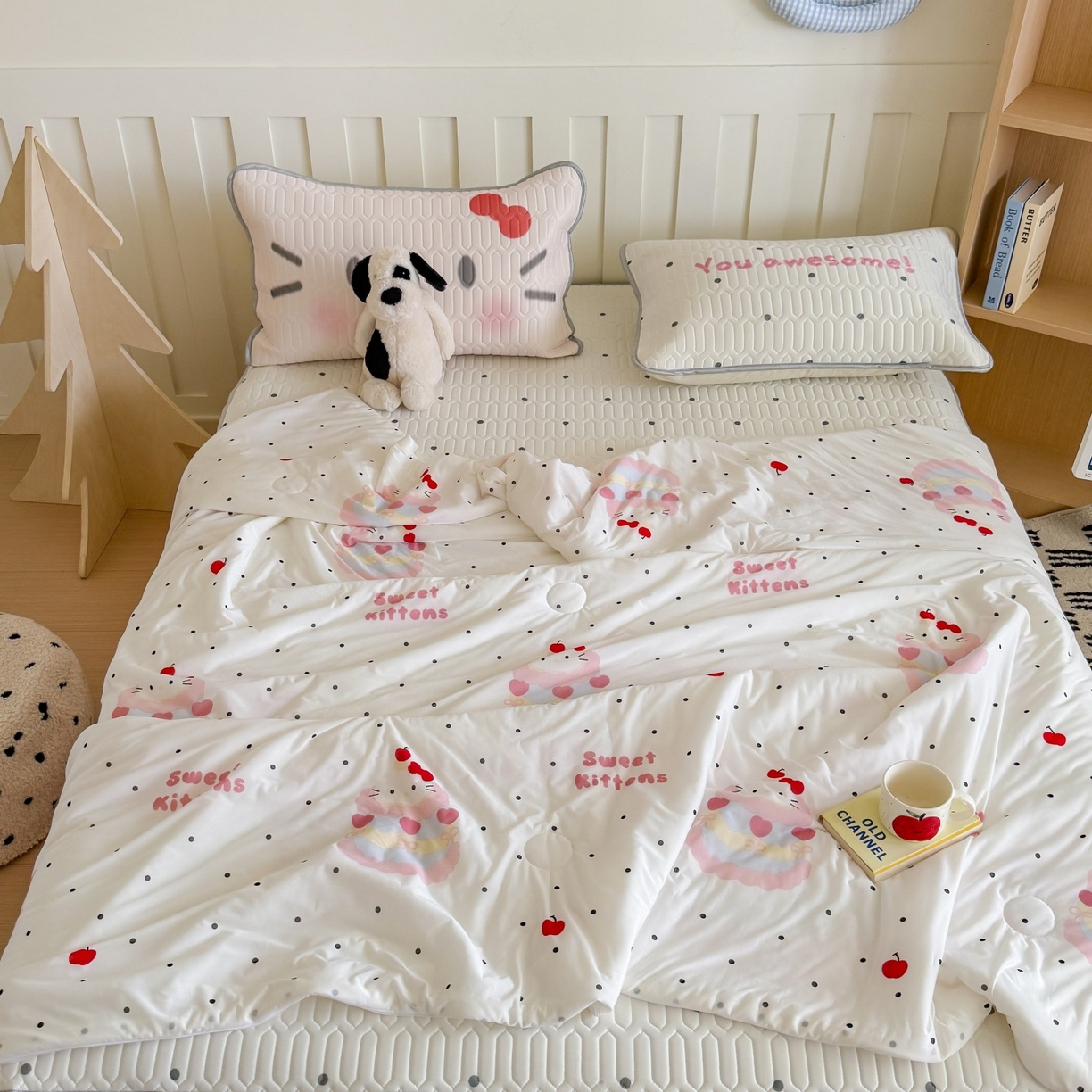 91家纺网 家纺一手货源 找家纺 顾里家纺 2026新款韩系少女凉感冰皮夏被夏凉被空调被-第二组 波点粉猫