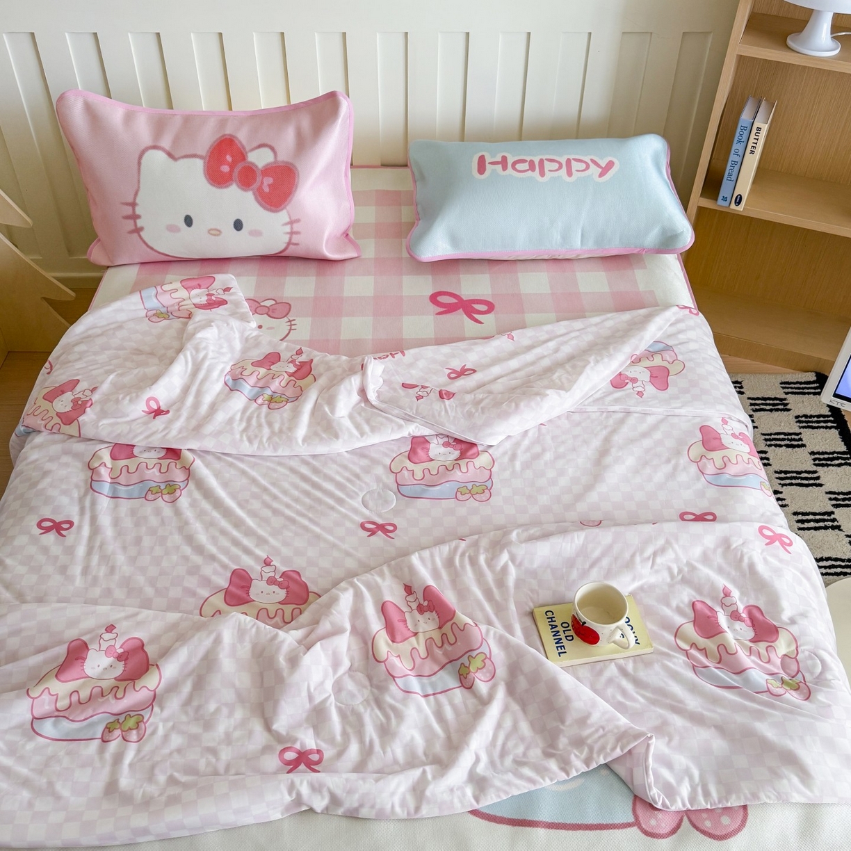 91家纺网 家纺一手货源 找家纺 顾里家纺 2026新款韩系少女凉感冰皮夏被夏凉被空调被-第二组 粉格花猫