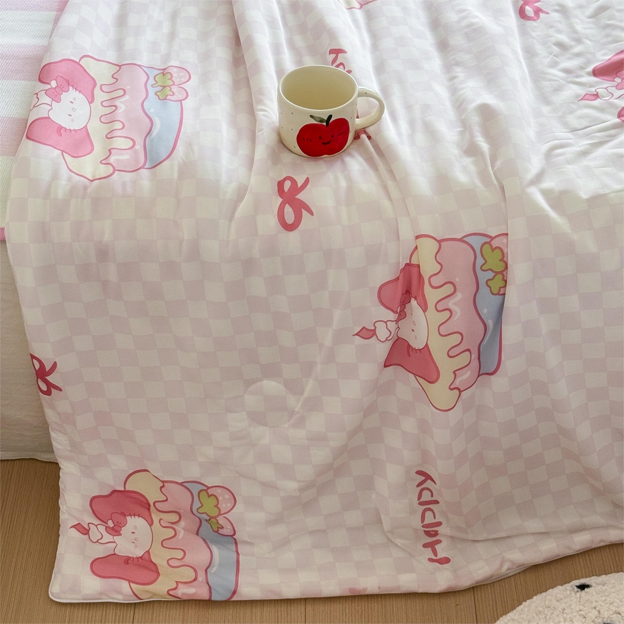 91家纺网 家纺一手货源 找家纺 顾里家纺 2026新款韩系少女凉感冰皮夏被夏凉被空调被-第二组 粉格花猫