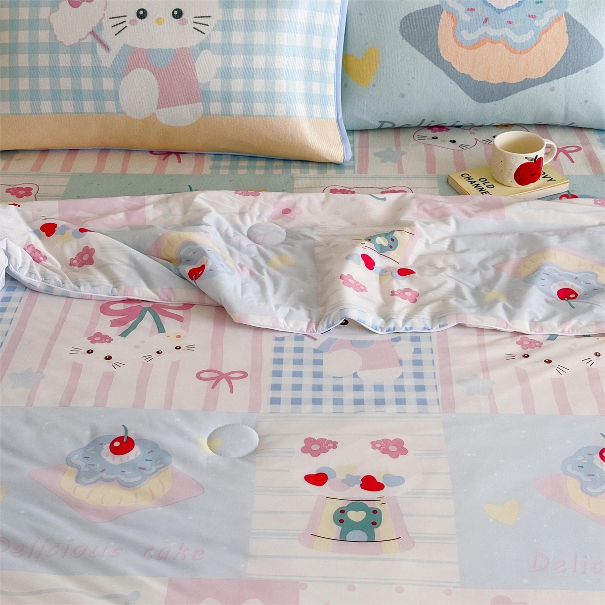 91家纺网 家纺一手货源 找家纺 顾里家纺 2026新款韩系少女凉感冰皮夏被夏凉被空调被-第二组 拼接猫咪