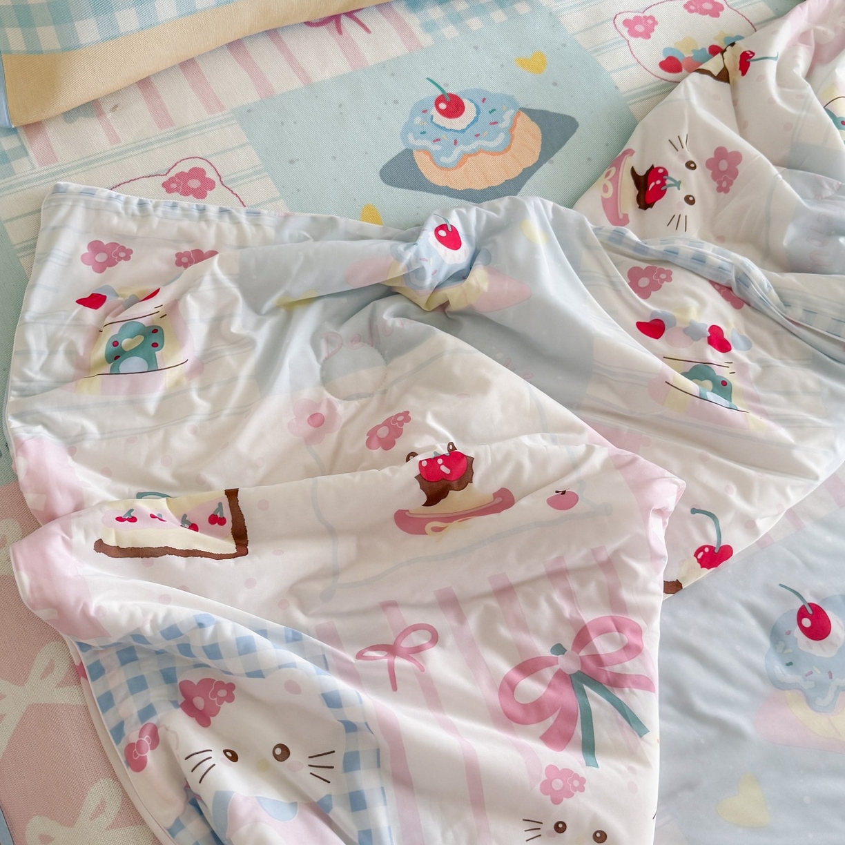 91家纺网 家纺一手货源 找家纺 顾里家纺 2026新款韩系少女凉感冰皮夏被夏凉被空调被-第二组 拼接猫咪