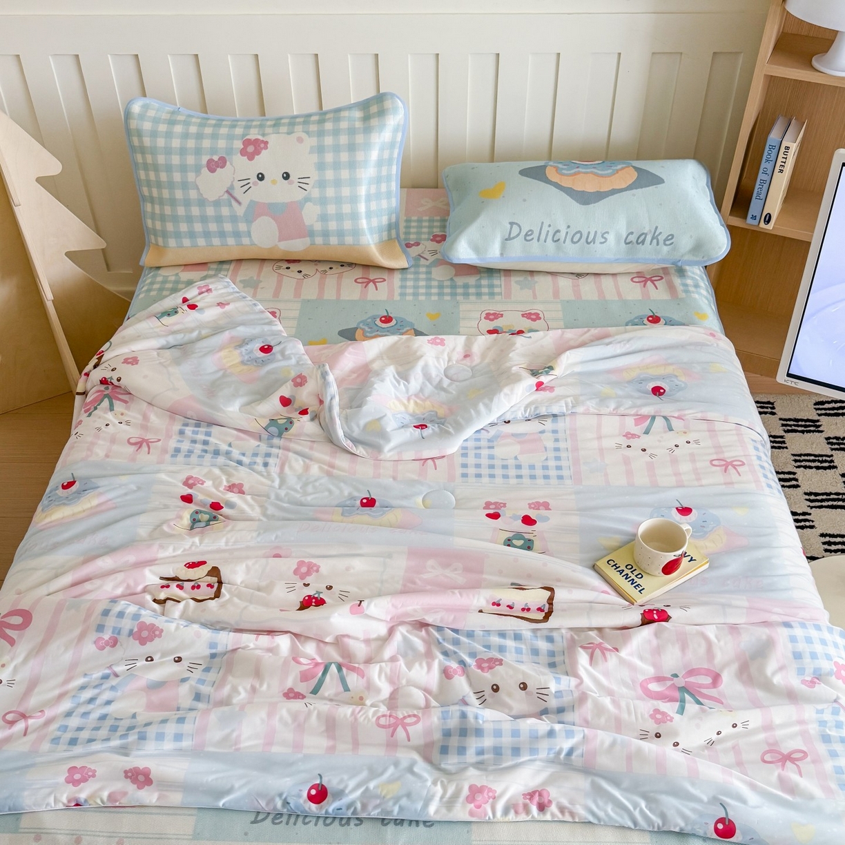 91家纺网 家纺一手货源 找家纺 顾里家纺 2026新款韩系少女凉感冰皮夏被夏凉被空调被-第二组 拼接猫咪