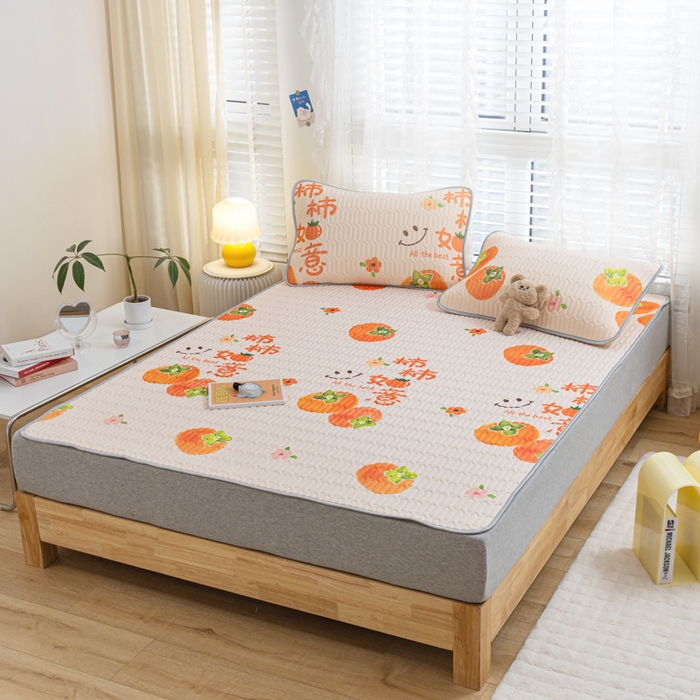 91家纺网 家纺一手货源 找家纺 优雅星家纺 2026新款凉感丝印花乳胶凉席 柿柿如意