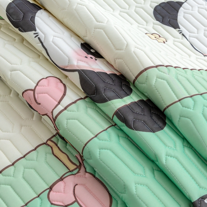 91家纺网 家纺一手货源 找家纺 优雅星家纺 2026新款凉感丝印花乳胶凉席 熊猫贝贝