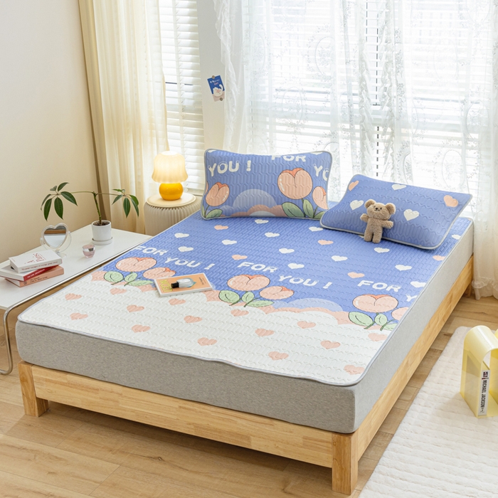 91家纺网 家纺一手货源 找家纺 优雅星家纺 2026新款凉感丝印花乳胶凉席 郁金香