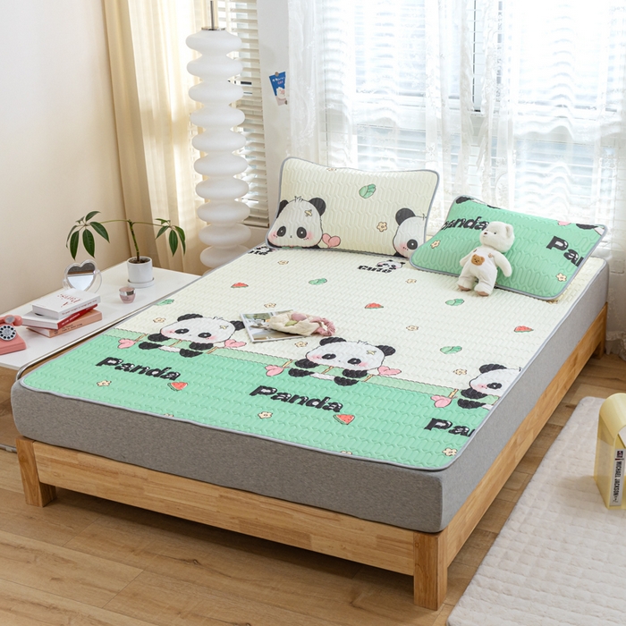 91家纺网 家纺一手货源 找家纺 优雅星家纺 2026新款凉感丝印花乳胶凉席 熊猫贝贝