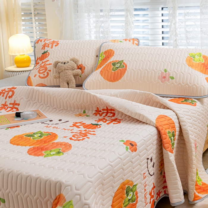 91家纺网 家纺一手货源 找家纺 优雅星家纺 2026新款凉感丝印花乳胶凉席 柿柿如意