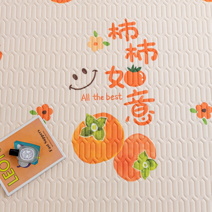 91家纺网 家纺一手货源 找家纺 优雅星家纺 2026新款凉感丝印花乳胶凉席 柿柿如意