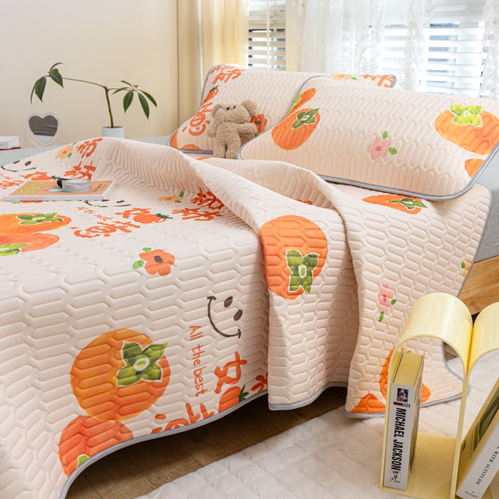 91家纺网 家纺一手货源 找家纺 优雅星家纺 2026新款凉感丝印花乳胶凉席 柿柿如意