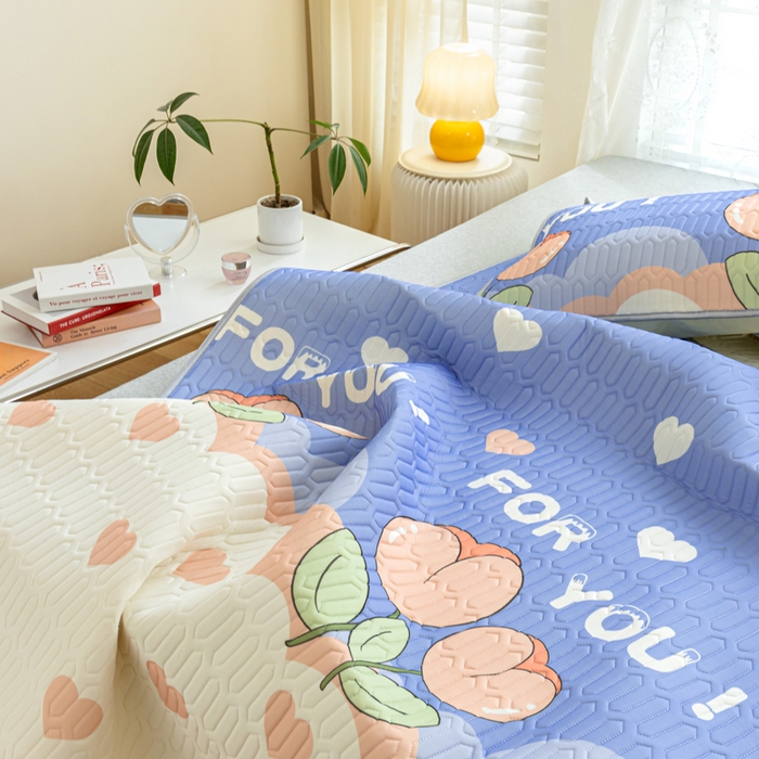 91家纺网 家纺一手货源 找家纺 优雅星家纺 2026新款凉感丝印花乳胶凉席 郁金香