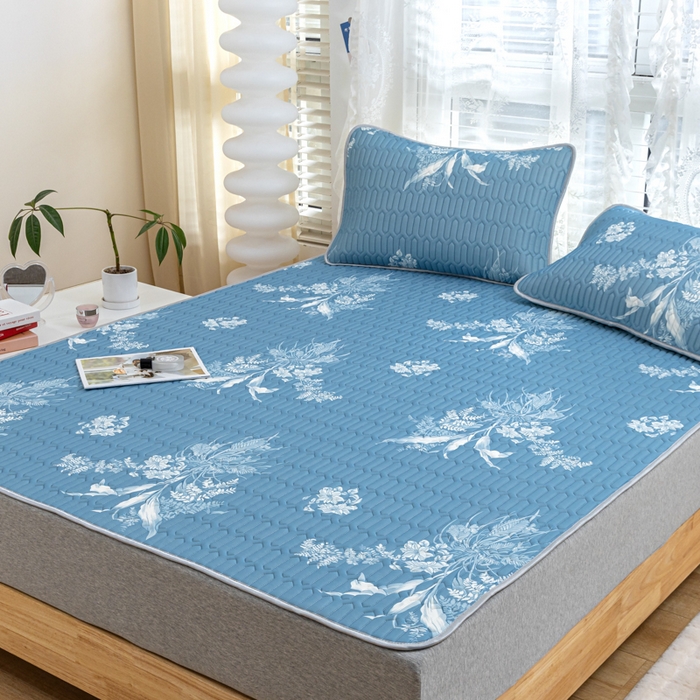 91家纺网 家纺一手货源 找家纺 优雅星家纺 2026新款凉感丝印花乳胶凉席 夜相思