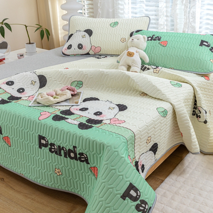 91家纺网 家纺一手货源 找家纺 优雅星家纺 2026新款凉感丝印花乳胶凉席 熊猫贝贝