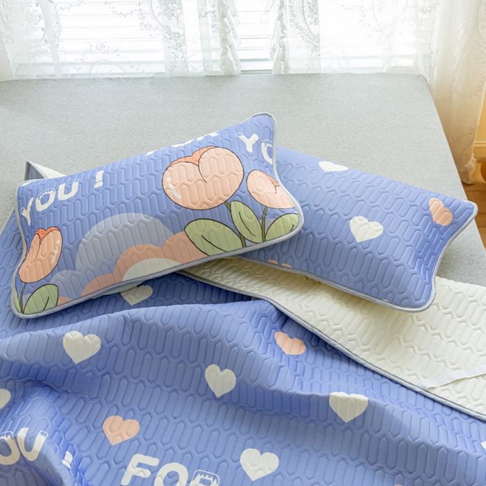 91家纺网 家纺一手货源 找家纺 优雅星家纺 2026新款凉感丝印花乳胶凉席 郁金香