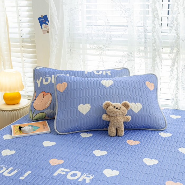 91家纺网 家纺一手货源 找家纺 优雅星家纺 2026新款凉感丝印花乳胶凉席 郁金香