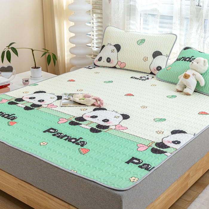 91家纺网 家纺一手货源 找家纺 优雅星家纺 2026新款凉感丝印花乳胶凉席 熊猫贝贝