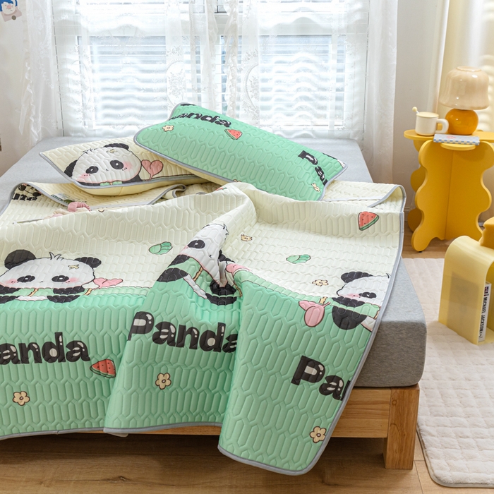 91家纺网 家纺一手货源 找家纺 优雅星家纺 2026新款凉感丝印花乳胶凉席 熊猫贝贝