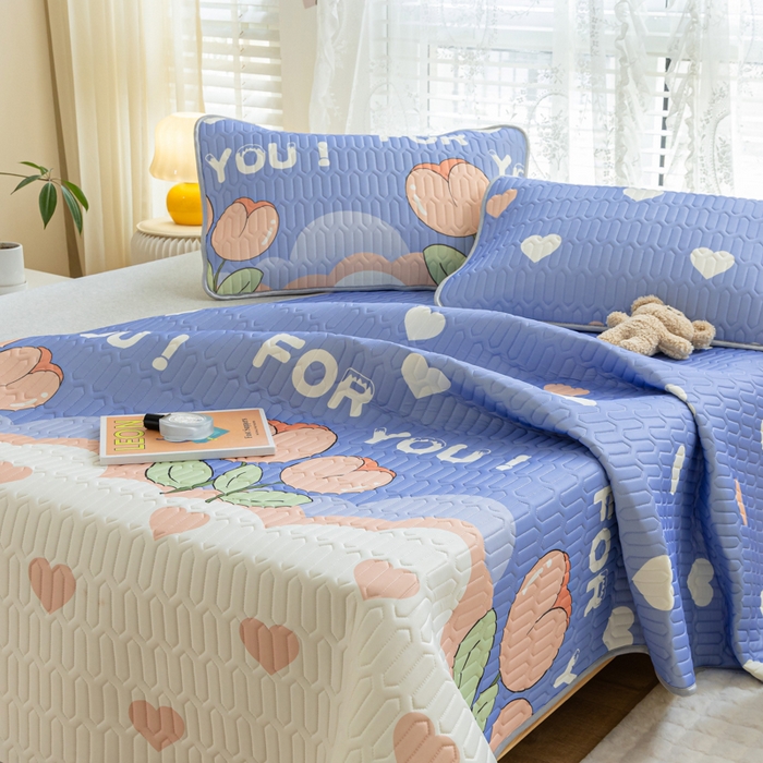 91家纺网 家纺一手货源 找家纺 优雅星家纺 2026新款凉感丝印花乳胶凉席 郁金香