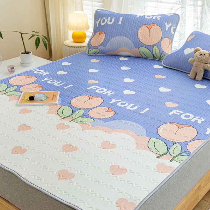 91家纺网 家纺一手货源 找家纺 优雅星家纺 2026新款凉感丝印花乳胶凉席 郁金香