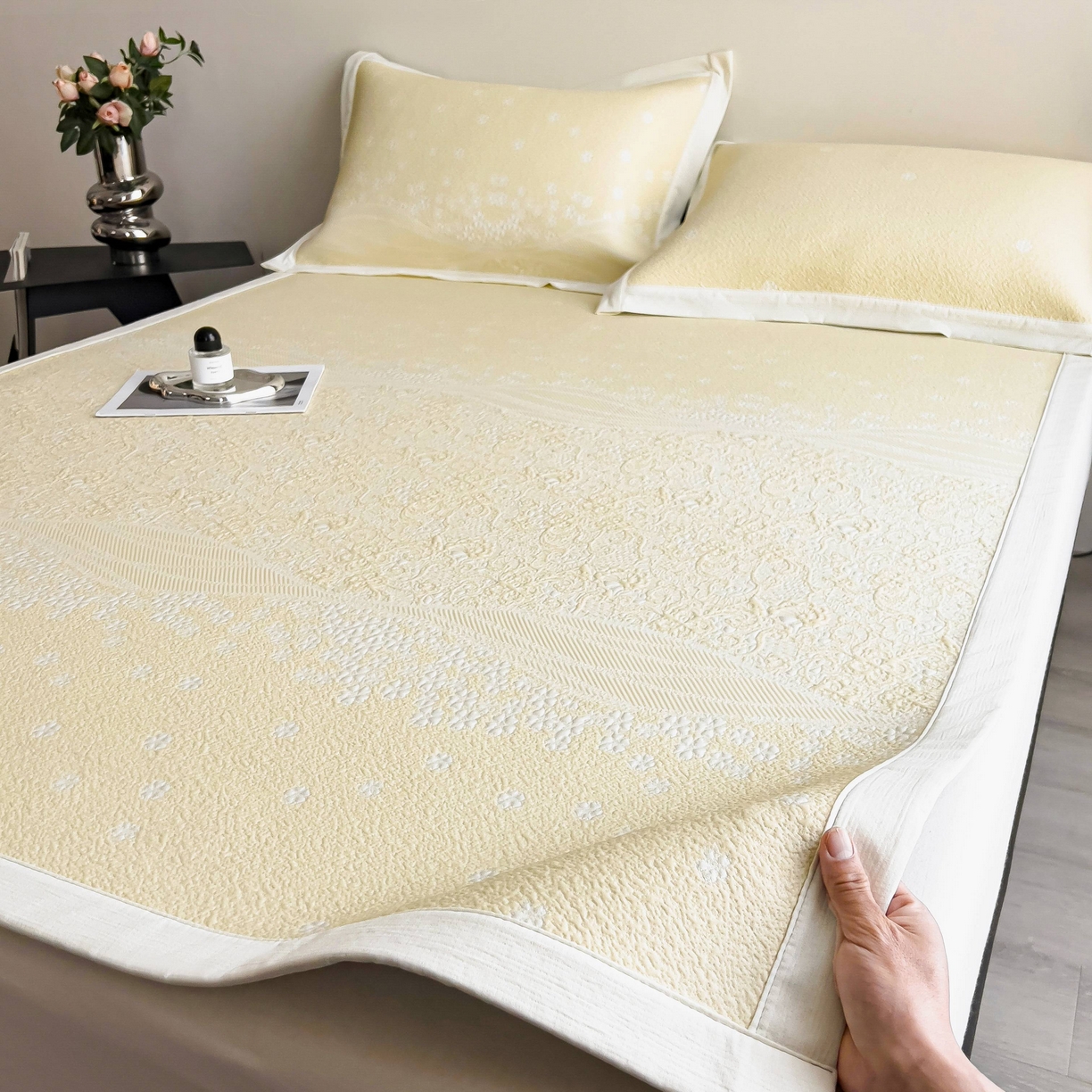 91家纺网 家纺一手货源 找家纺 （总）孩子王家纺 2026春夏新款PE乙纶学生宿舍高克重凉感值过0.21冰豆豆席凉感席子凉席席子