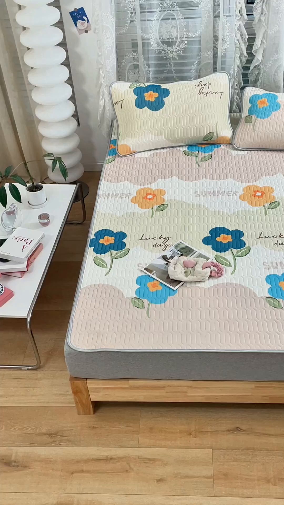 91家纺网 家纺一手货源 找家纺 优雅星家纺 2026新款凉感丝印花乳胶凉席 幸运花朵