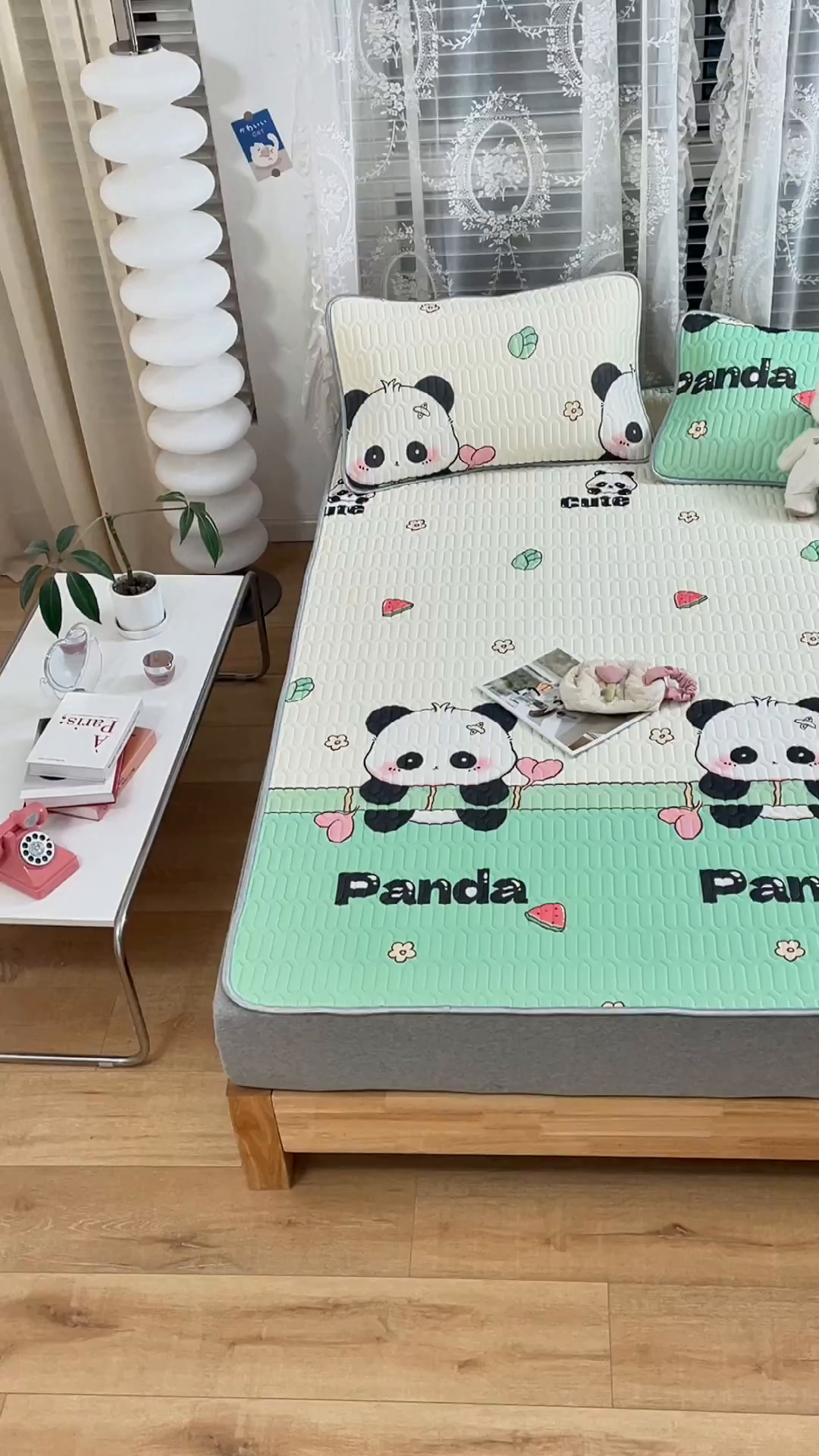 91家纺网 家纺一手货源 找家纺 优雅星家纺 2026新款凉感丝印花乳胶凉席 熊猫贝贝