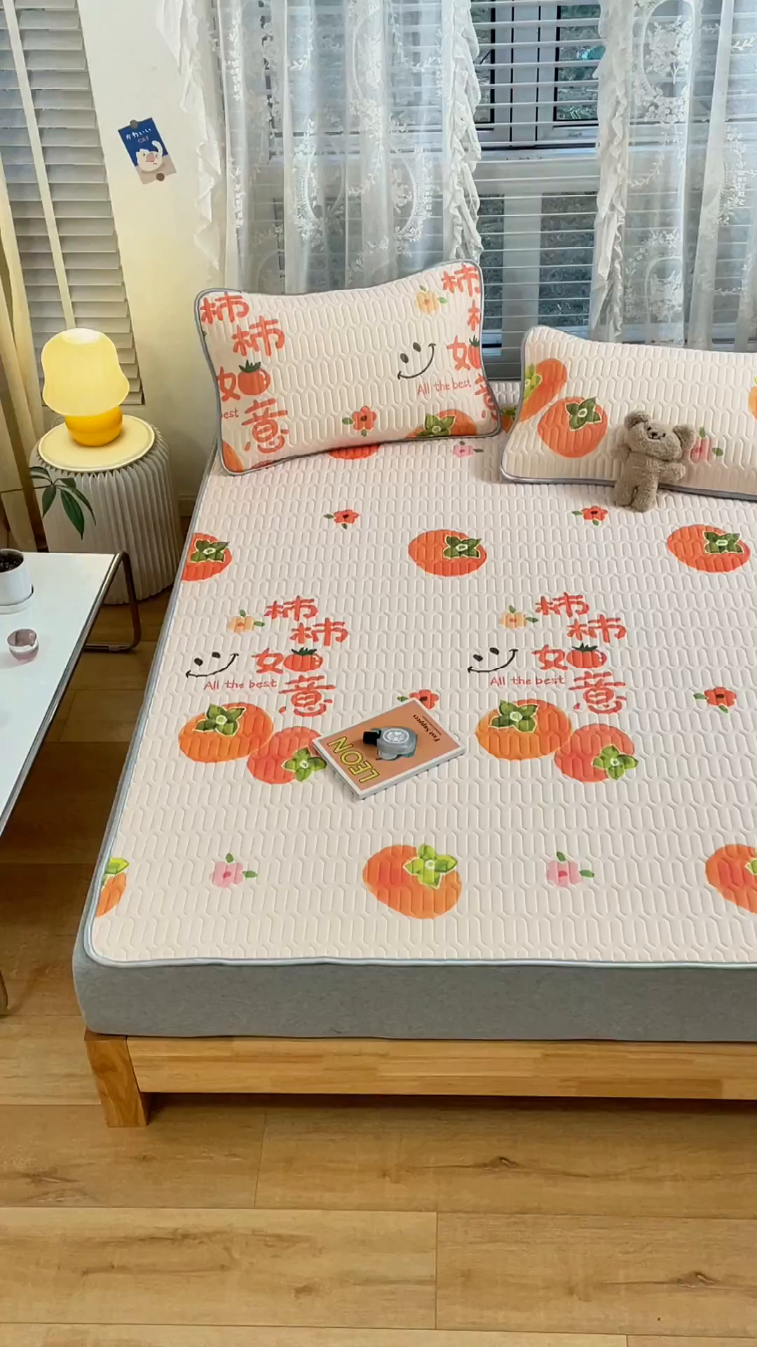 91家纺网 家纺一手货源 找家纺 优雅星家纺 2026新款凉感丝印花乳胶凉席 柿柿如意