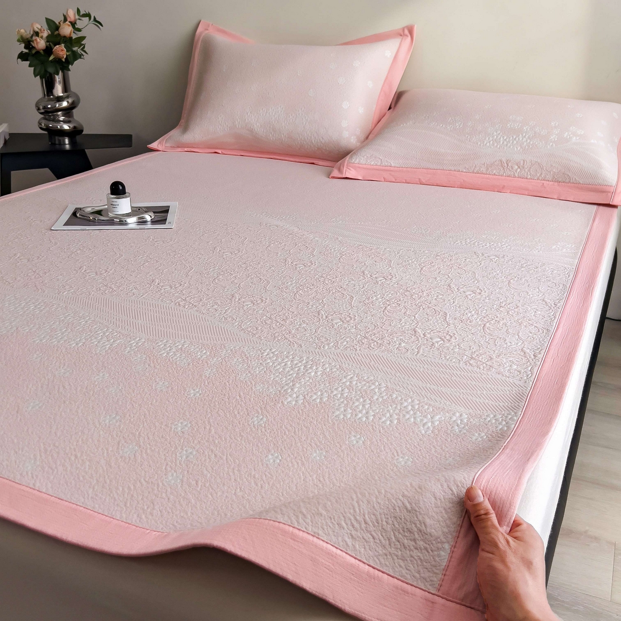 孩子王家纺 2026春夏新款PE乙纶学生宿舍高克重凉感值过0.21冰豆豆席凉感席子凉席席子 花园蜜裸粉 床单款