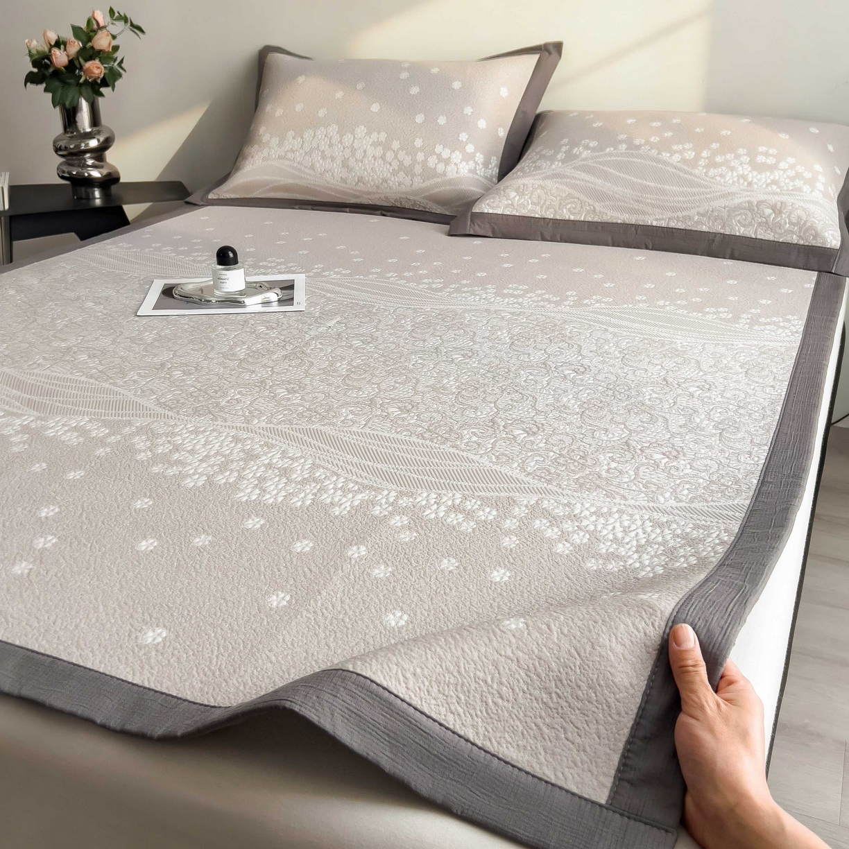 孩子王家纺 2026春夏新款PE乙纶学生宿舍高克重凉感值过0.21冰豆豆席凉感席子凉席席子 花园奶酪咖 床单款