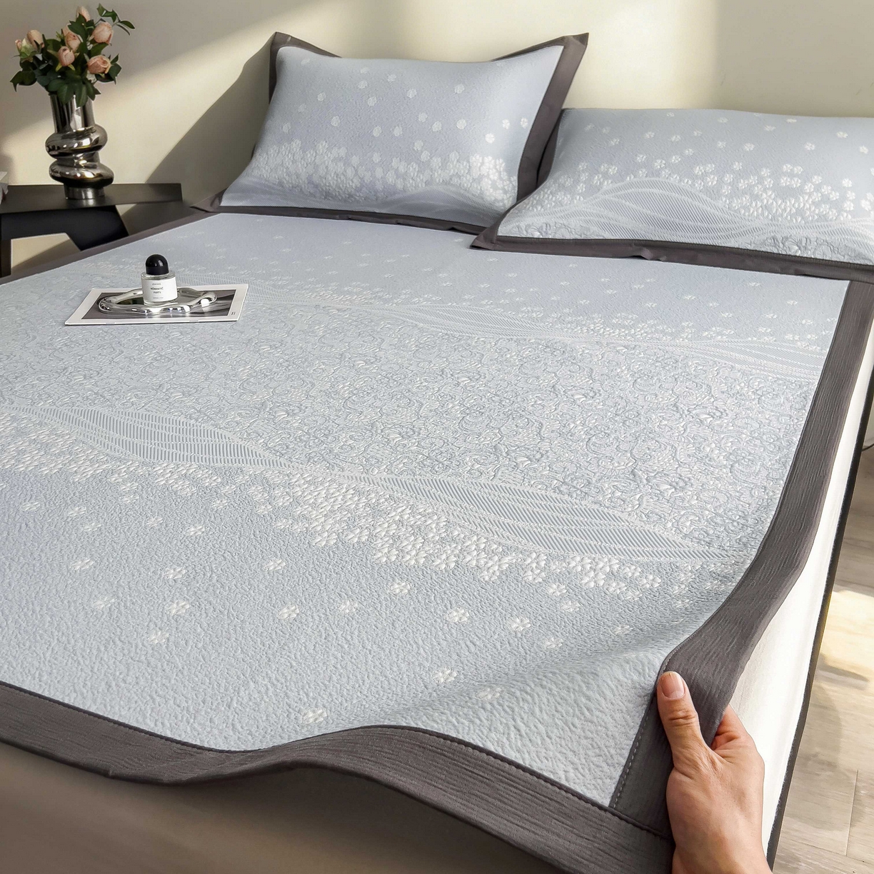 孩子王家纺 2026春夏新款PE乙纶学生宿舍高克重凉感值过0.21冰豆豆席凉感席子凉席席子 花园尼罗淡蓝 床单款