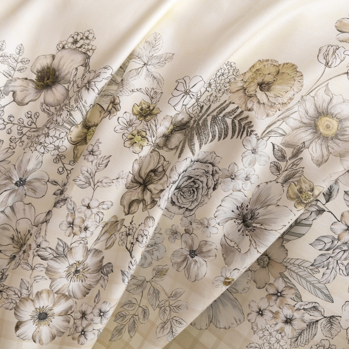 91家纺网 家纺一手货源 找家纺 U品汇 2026新品纯棉全棉平网大版数码印花四件套高端60支长绒棉贡缎埋绳宽边系列 素绘春野（香槟）