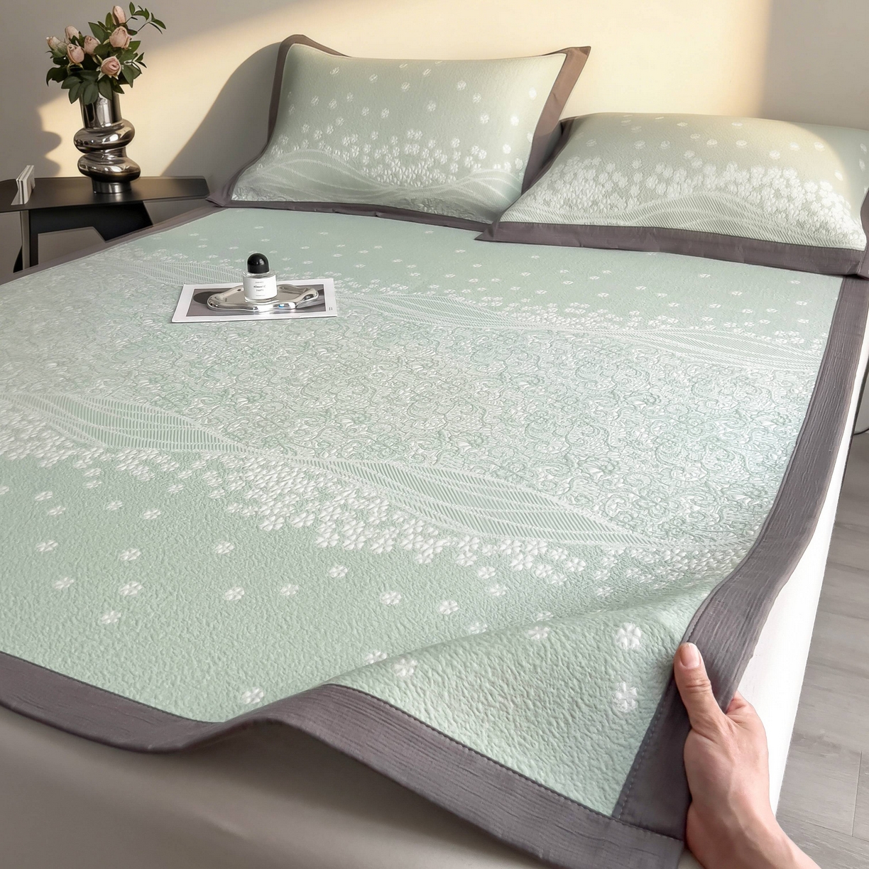 孩子王家纺 2026春夏新款PE乙纶学生宿舍高克重凉感值过0.21冰豆豆席凉感席子凉席席子 花园青草绿 床单款