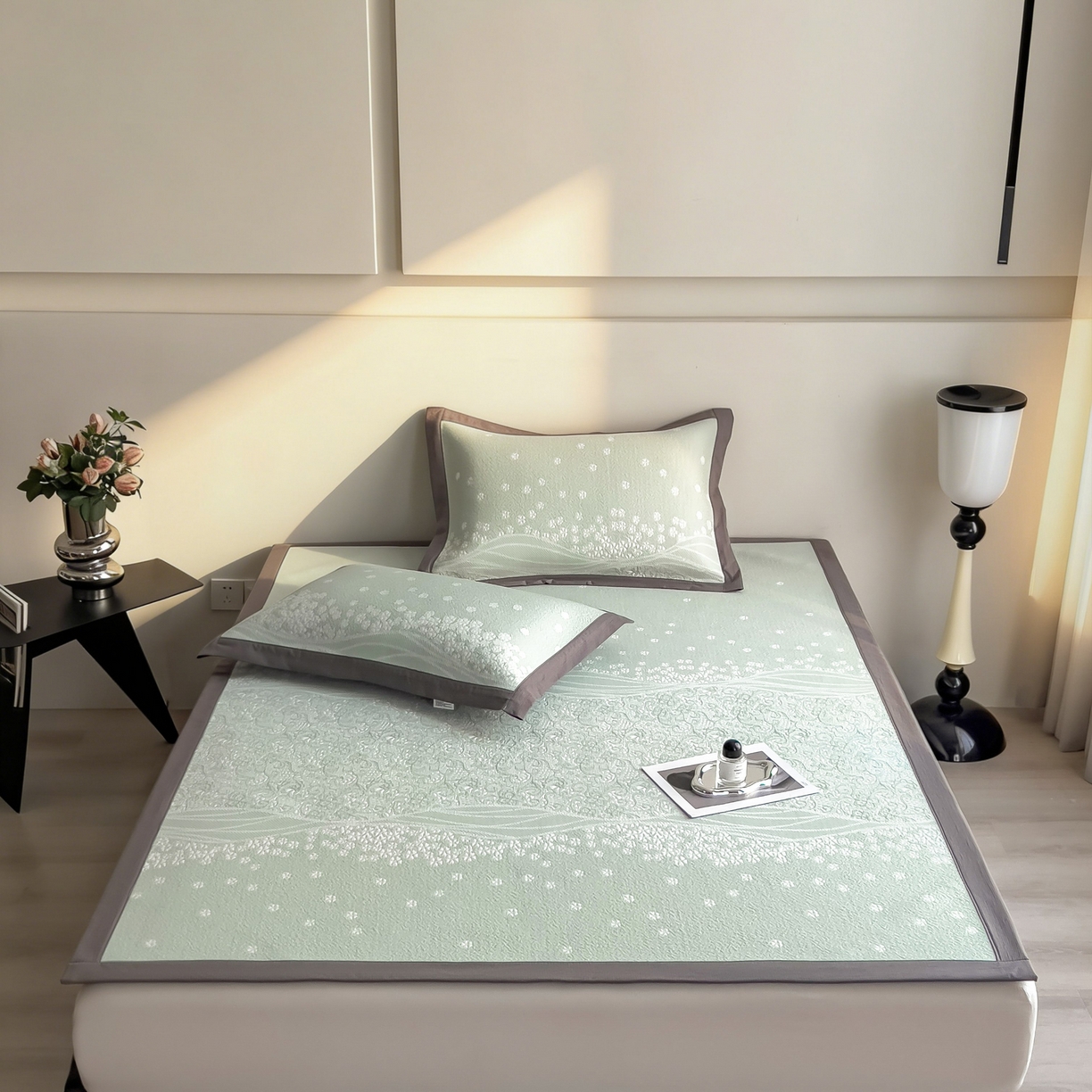 91家纺网 家纺一手货源 找家纺 孩子王家纺 2026春夏新款PE乙纶学生宿舍高克重凉感值过0.21冰豆豆席凉感席子凉席席子 花园青草绿 床单款