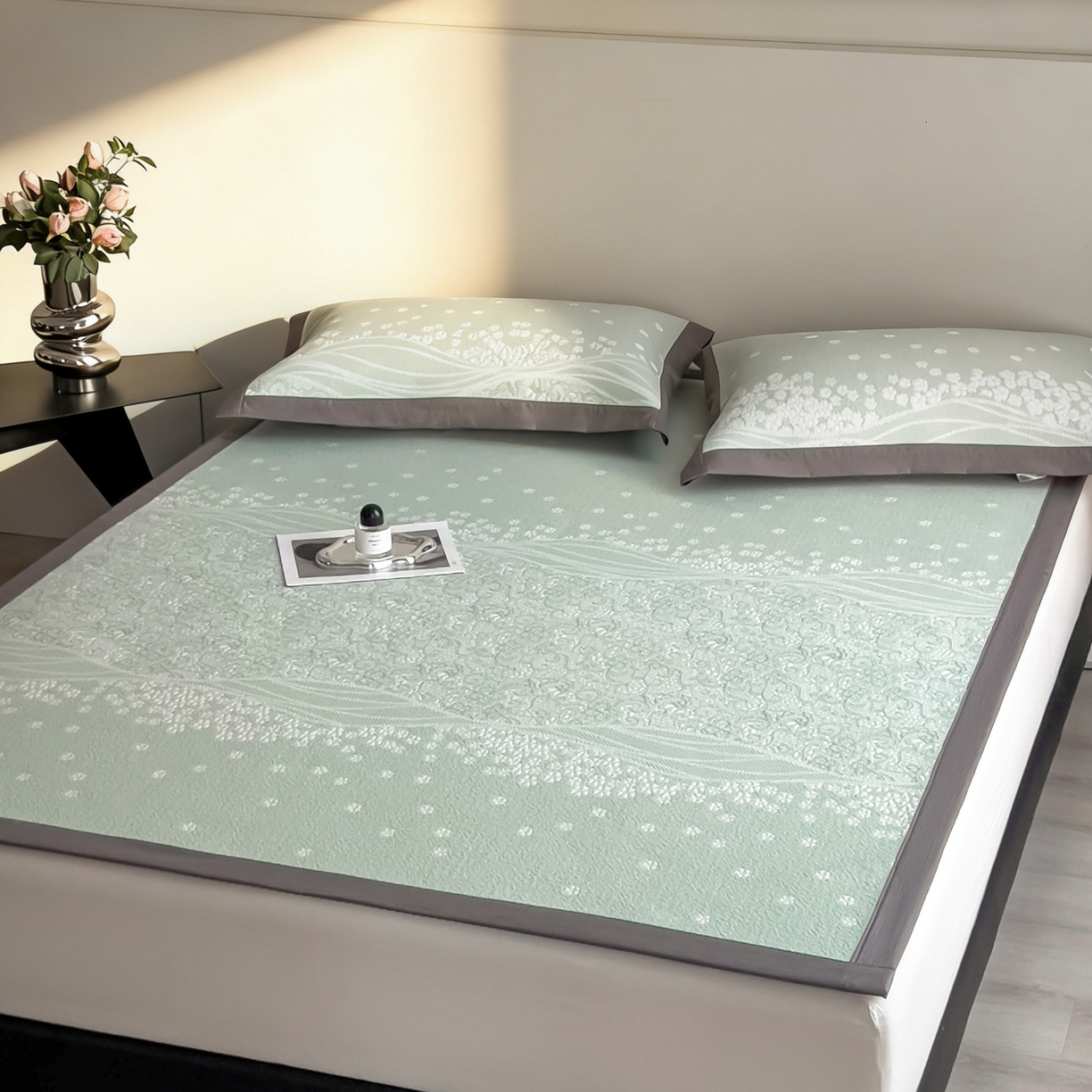 91家纺网 家纺一手货源 找家纺 孩子王家纺 2026春夏新款PE乙纶学生宿舍高克重凉感值过0.21冰豆豆席凉感席子凉席席子 花园青草绿 床单款