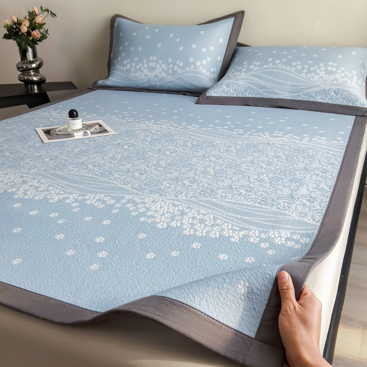 孩子王家纺 2026春夏新款PE乙纶学生宿舍高克重凉感值过0.21冰豆豆席凉感席子凉席席子 花园星雾蓝 床单款