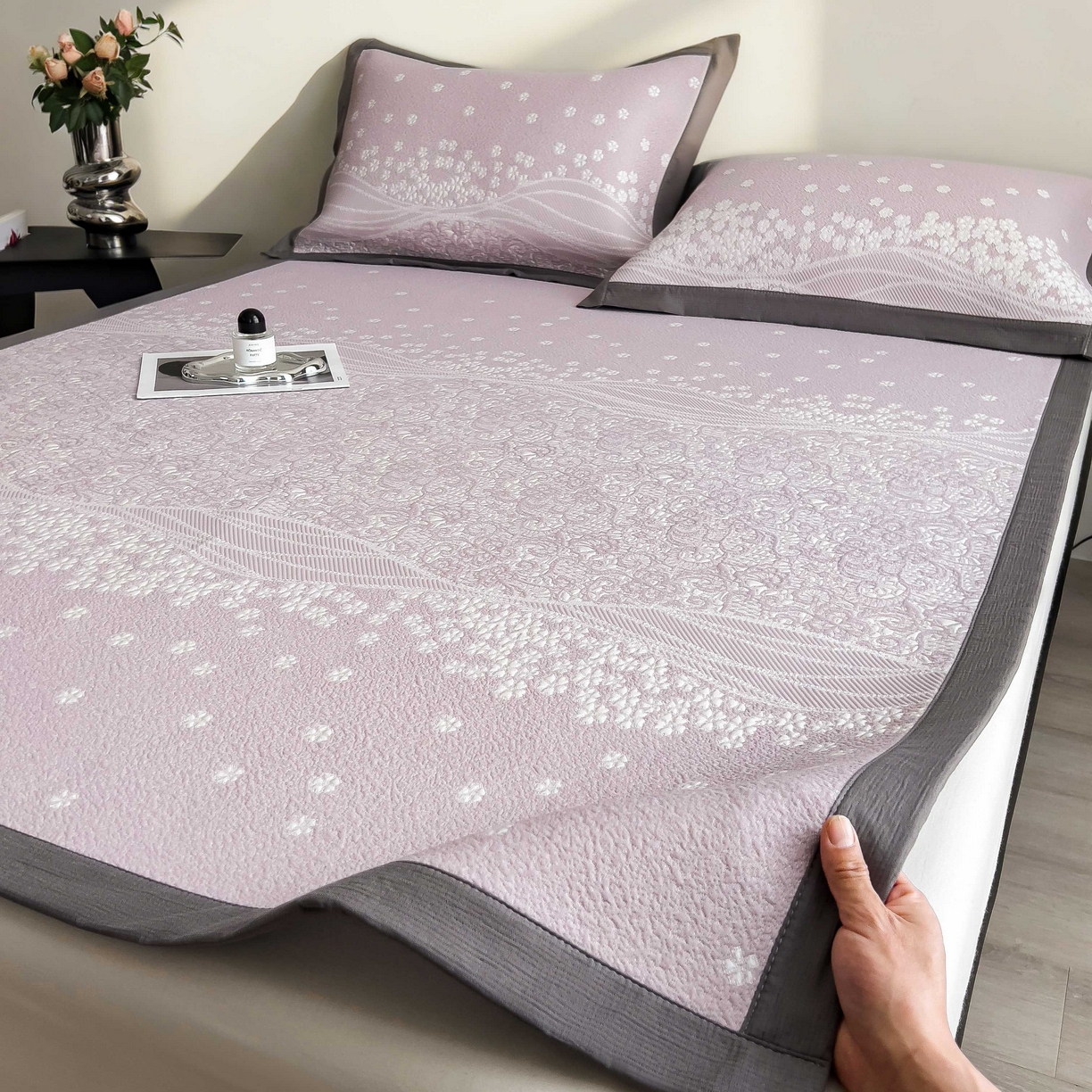 孩子王家纺 2026春夏新款PE乙纶学生宿舍高克重凉感值过0.21冰豆豆席凉感席子凉席席子 花园燕尾紫 床单款