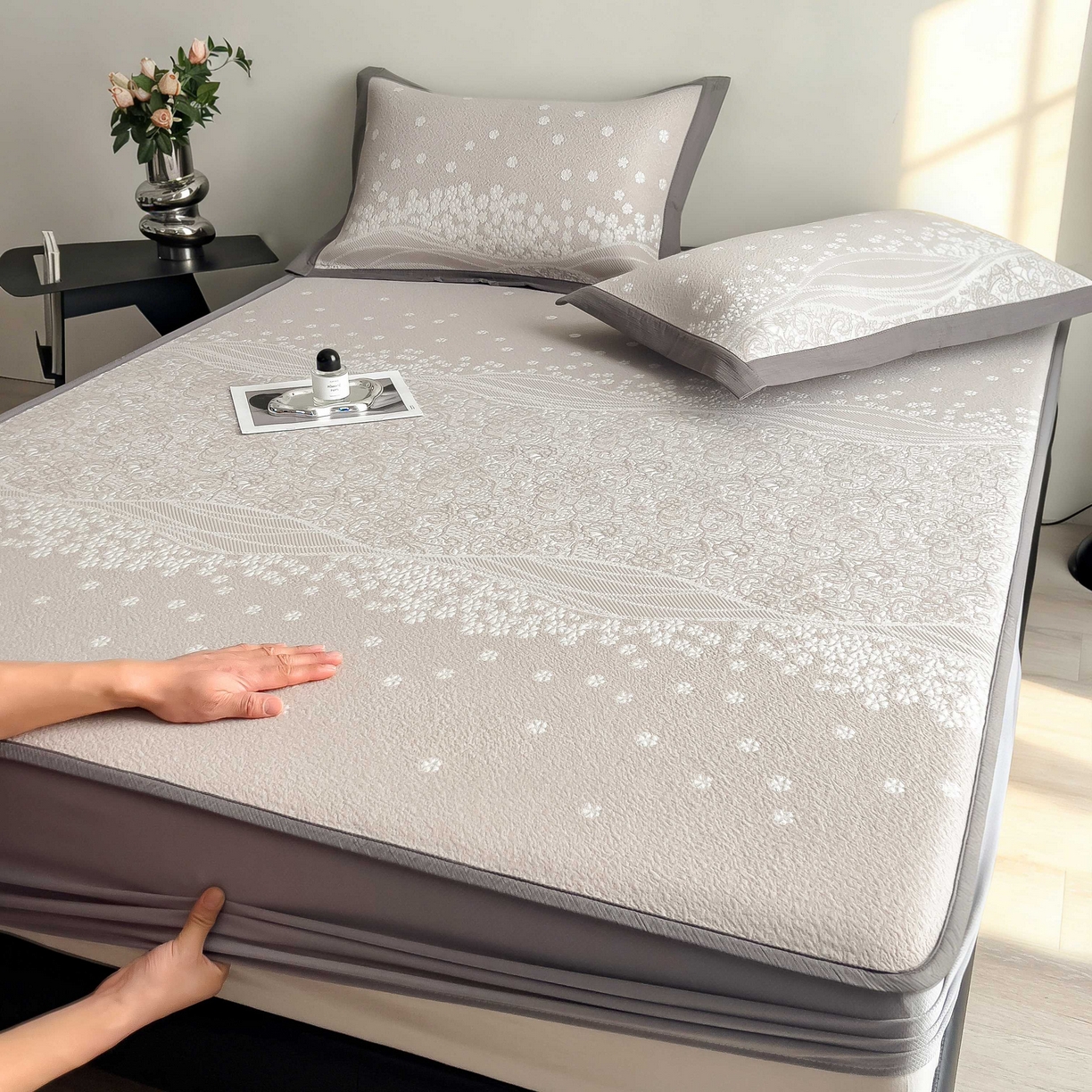 孩子王家纺 2026春夏新款PE乙纶学生宿舍高克重凉感值过0.21冰豆豆席凉感席子凉席席子 花园奶酪咖 床笠款