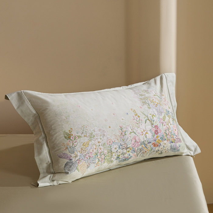 91家纺网 家纺一手货源 找家纺 U品汇 2026新品纯棉全棉平网大版数码印花四件套高端60支长绒棉贡缎埋绳宽边系列 芷柔（绿）