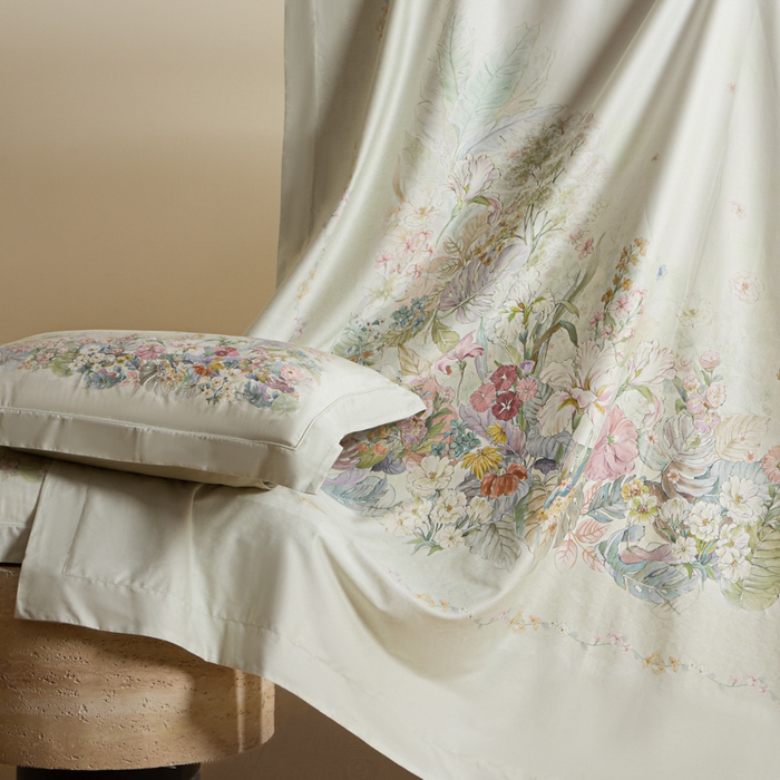 91家纺网 家纺一手货源 找家纺 U品汇 2026新品纯棉全棉平网大版数码印花四件套高端60支长绒棉贡缎埋绳宽边系列 芷柔（绿）