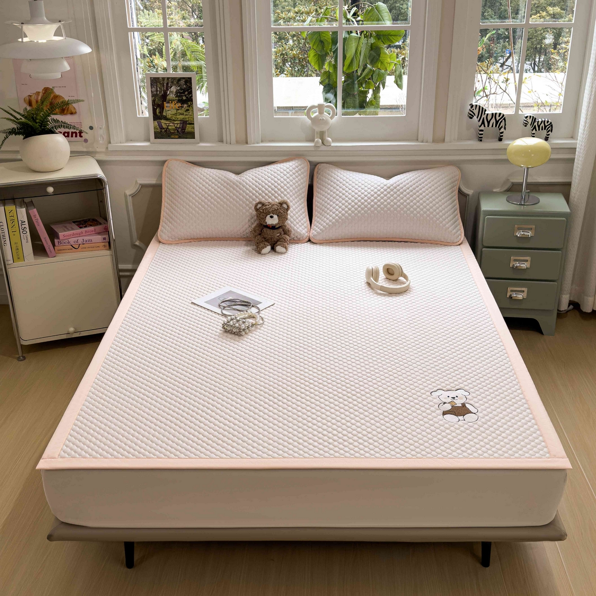 91家纺网 家纺一手货源 找家纺 孩子王家纺 2026春夏新款冰豆豆凉席凉感值过0.21冰丝床单单件冰丝席家用空调软席凉席席子 芭蕾粉-床铺款