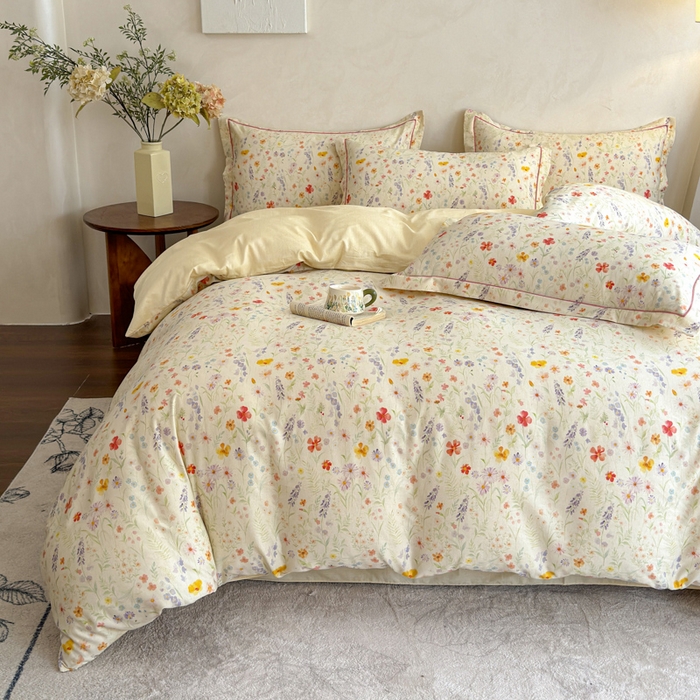 91家纺网 家纺一手货源 找家纺 （总）U品汇 2026新款全棉纯棉麻数码印花四件套亚麻复古夏季床上用品（70%棉30%亚麻）