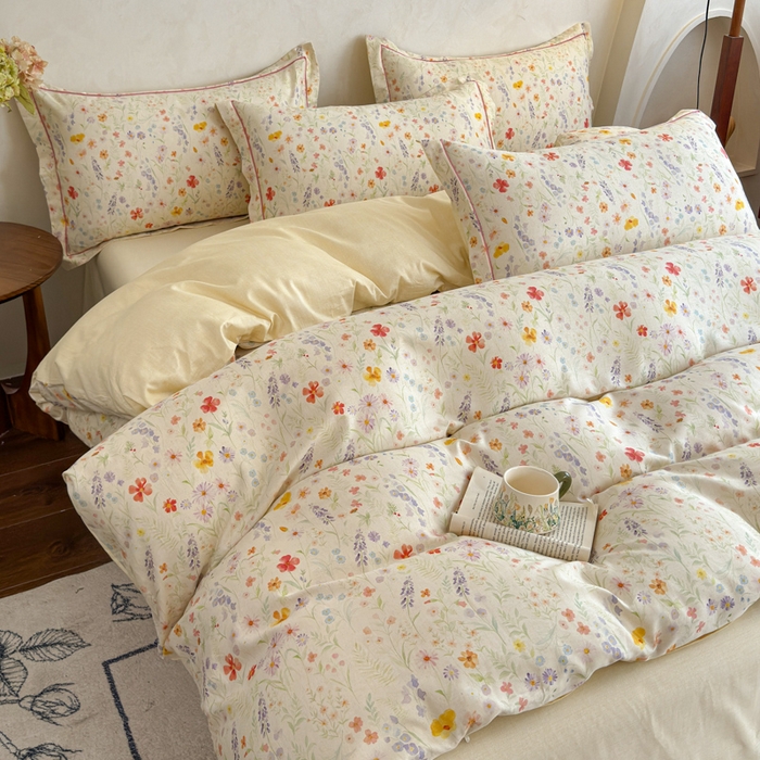 91家纺网 家纺一手货源 找家纺 （总）U品汇 2026新款全棉纯棉麻数码印花四件套亚麻复古夏季床上用品（70%棉30%亚麻）