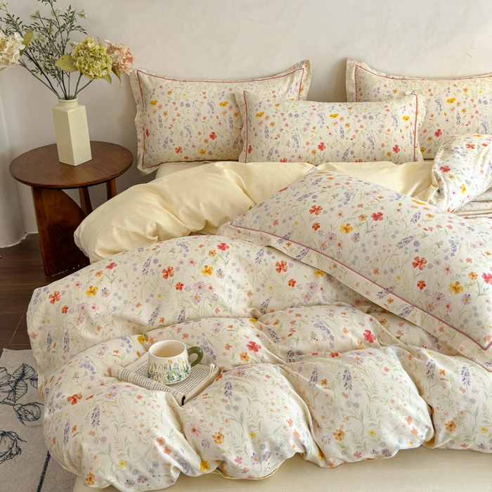 91家纺网 家纺一手货源 找家纺 （总）U品汇 2026新款全棉纯棉麻数码印花四件套亚麻复古夏季床上用品（70%棉30%亚麻）